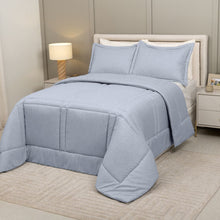 Carregar imagem no visualizador da galeria, Edredom Chambrê Queen 3 peças Toque 300 Fios Listras Azul - Lavive