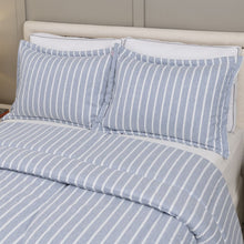 Carregar imagem no visualizador da galeria, Edredom Chambrê Queen 3 peças Toque 300 Fios Listras Azul - Lavive