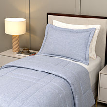 Carregar imagem no visualizador da galeria, Edredom Chambrê Solteiro 2 peças Toque 300 Fios Listras Azul - Lavive
