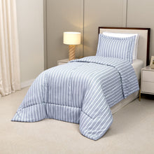 Carregar imagem no visualizador da galeria, Edredom Chambrê Solteiro 2 peças Toque 300 Fios Listras Azul - Lavive