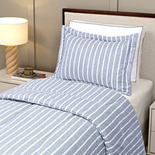 Carregar imagem no visualizador da galeria, Edredom Chambrê Solteiro 2 peças Toque 300 Fios Listras Azul - Lavive