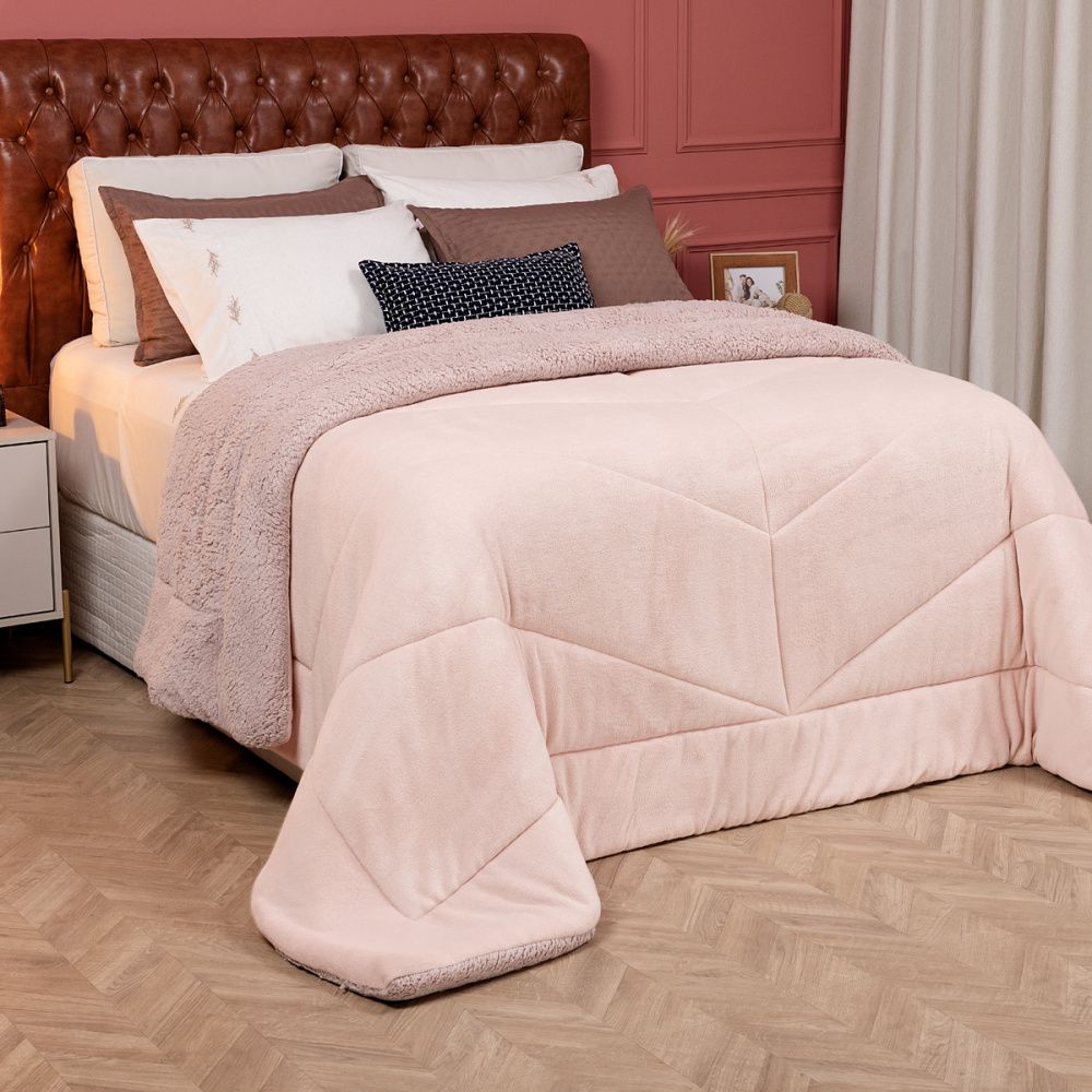 Coberdrom Winter Colors Casal Dupla Face Avulso Sherpa Colorida Rosê - Lavive