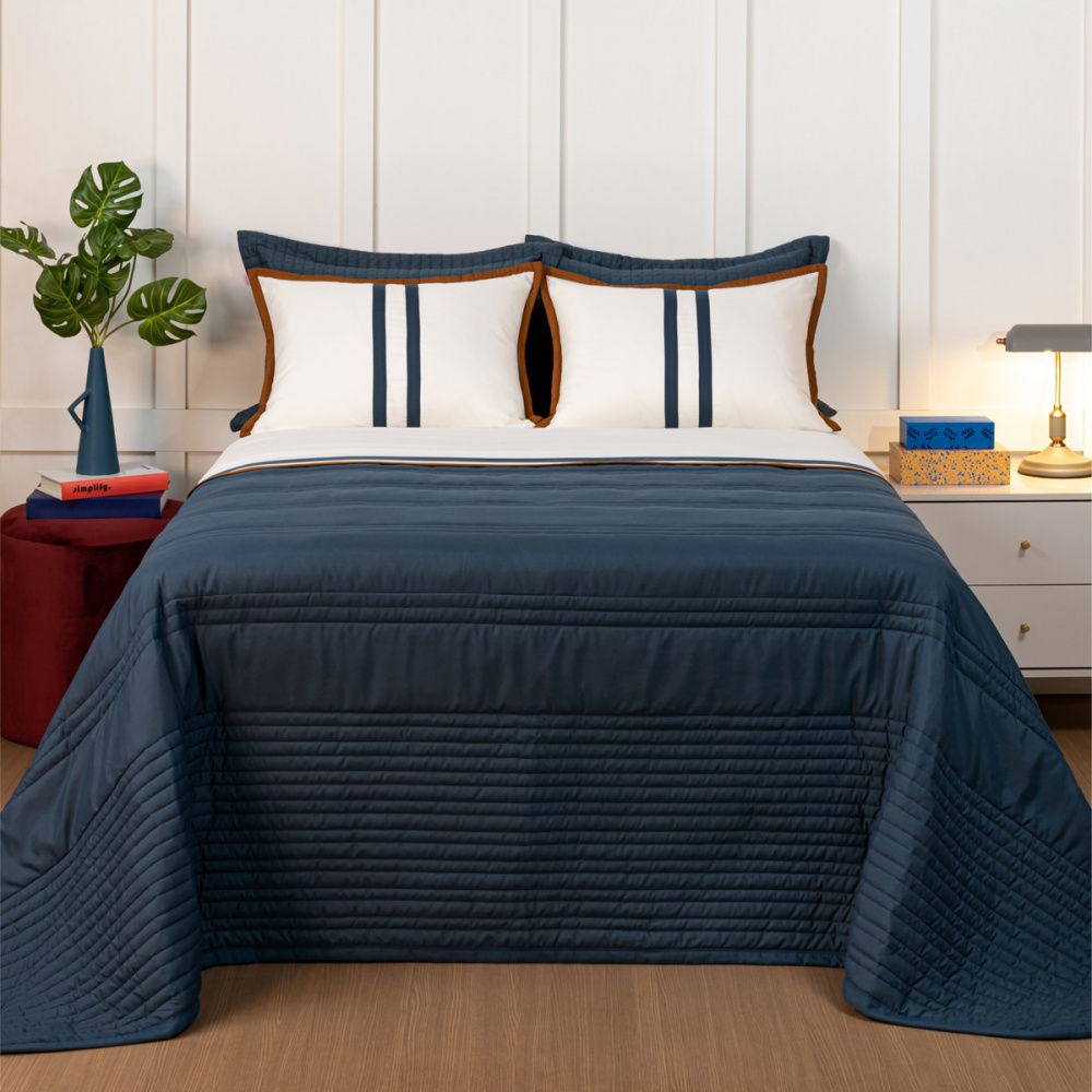 Cobre Leito Queen Athenas Vira Doblo 3 Peças Azul - Lavive