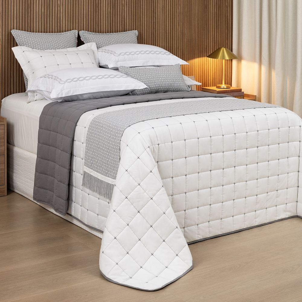 Cobre Leito Queen Diana Dupla Face 5 Peças Cinza- Lavive