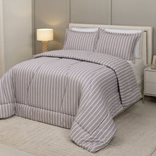 Carregar imagem no visualizador da galeria, Edredom Chambrê Queen 3 peças Toque 300 Fios Listras Azul - Lavive
