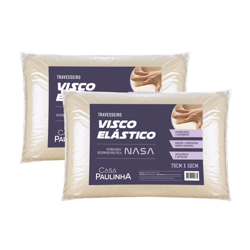 Kit 02 Travesseiros Nasa 70cm x 50cm Viscoelástico Suporte Firme - Casa Paulinha