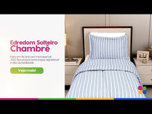 Carregar e reproduzir vídeo no visualizador da galeria, Edredom Chambrê Solteiro 2 peças Toque 300 Fios Listras Azul - Lavive
