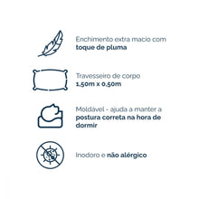 Carregar imagem no visualizador da galeria, Travesseiro de Corpo 1,50m x 0,50m de Pluma Extra Macio - Casa Paulinha
