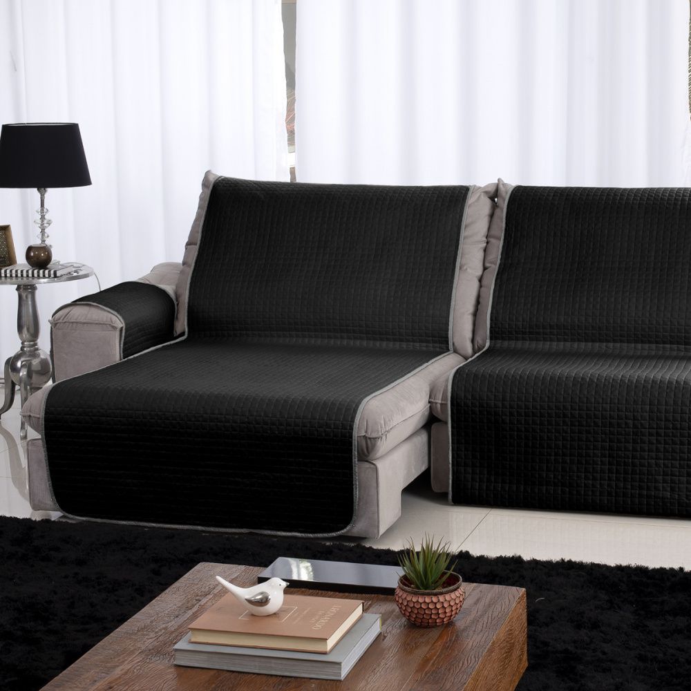 Protetor de Sofá Retrátil 1,60m Dupla Face Cinza com Preto - Lavive